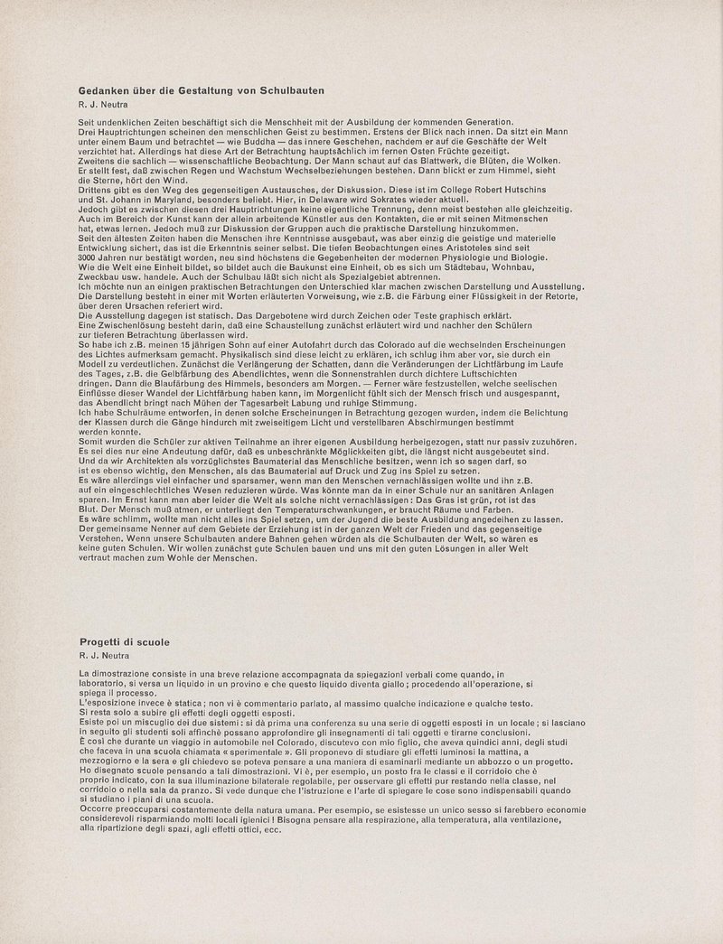 Propos sur les projets d'écoles / Richard J. Neutra