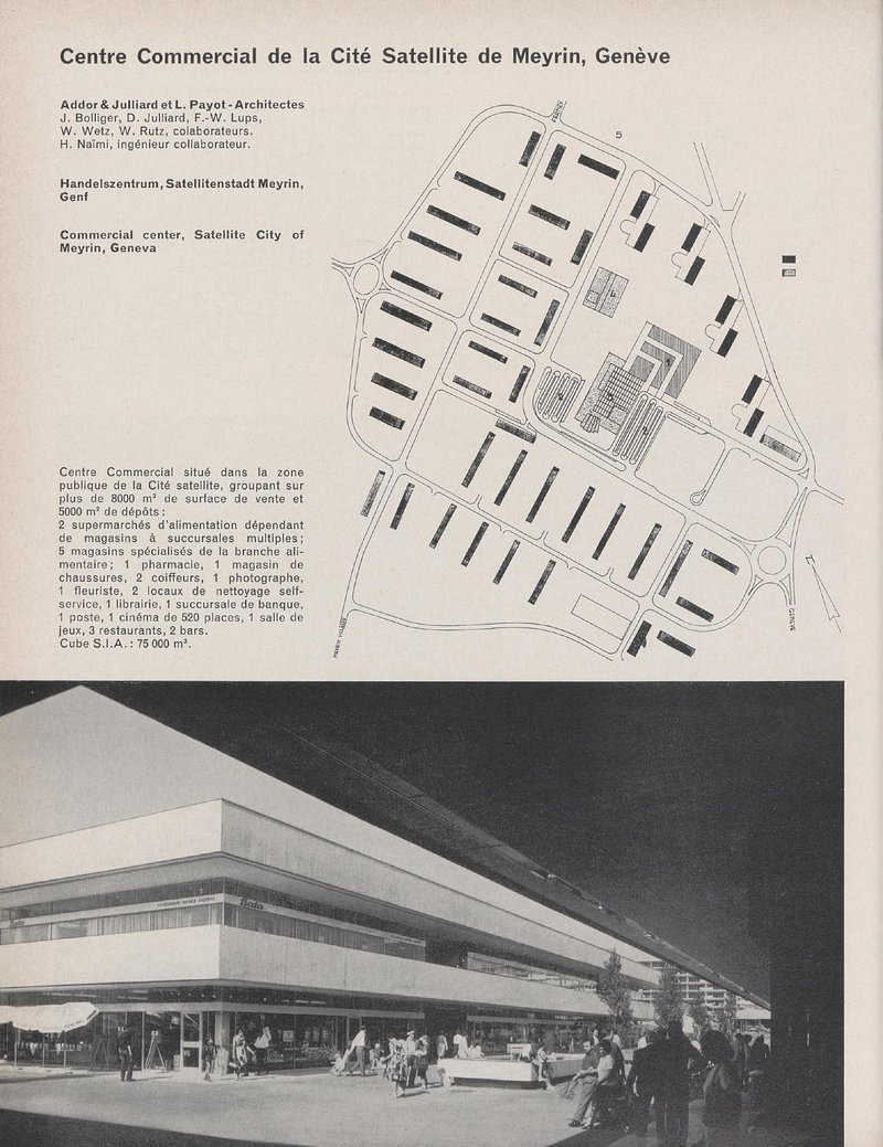 Centre Commercial de la Cité Satellite de Meyrin, Genève |  Addor & Julliard, L. Payot-
