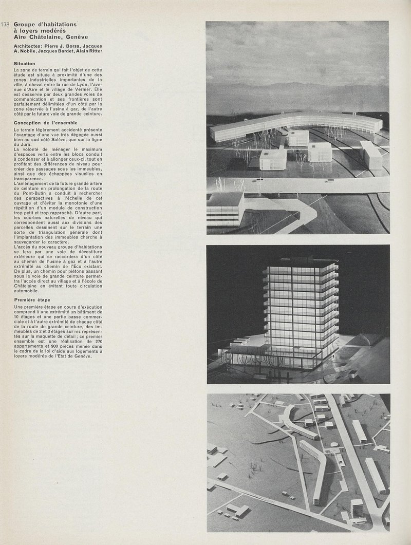 Groupe d'habitations à loyers modérés, aire Châtelaine, Genève |  Pierre J. Borsa, Jacques A. Nobile, Jacques Bardet, Alain Ritter