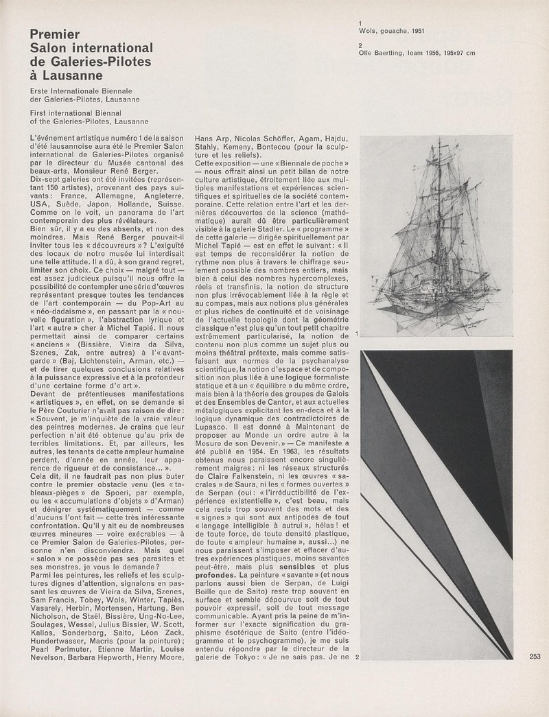 La 1" Biennale des Galeries-Pilotes, Lausanne 1963 | André Kuenzi