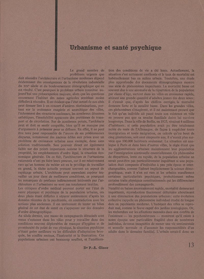 Urbanisme et santé psychique | Dr. P.-A. Gloor