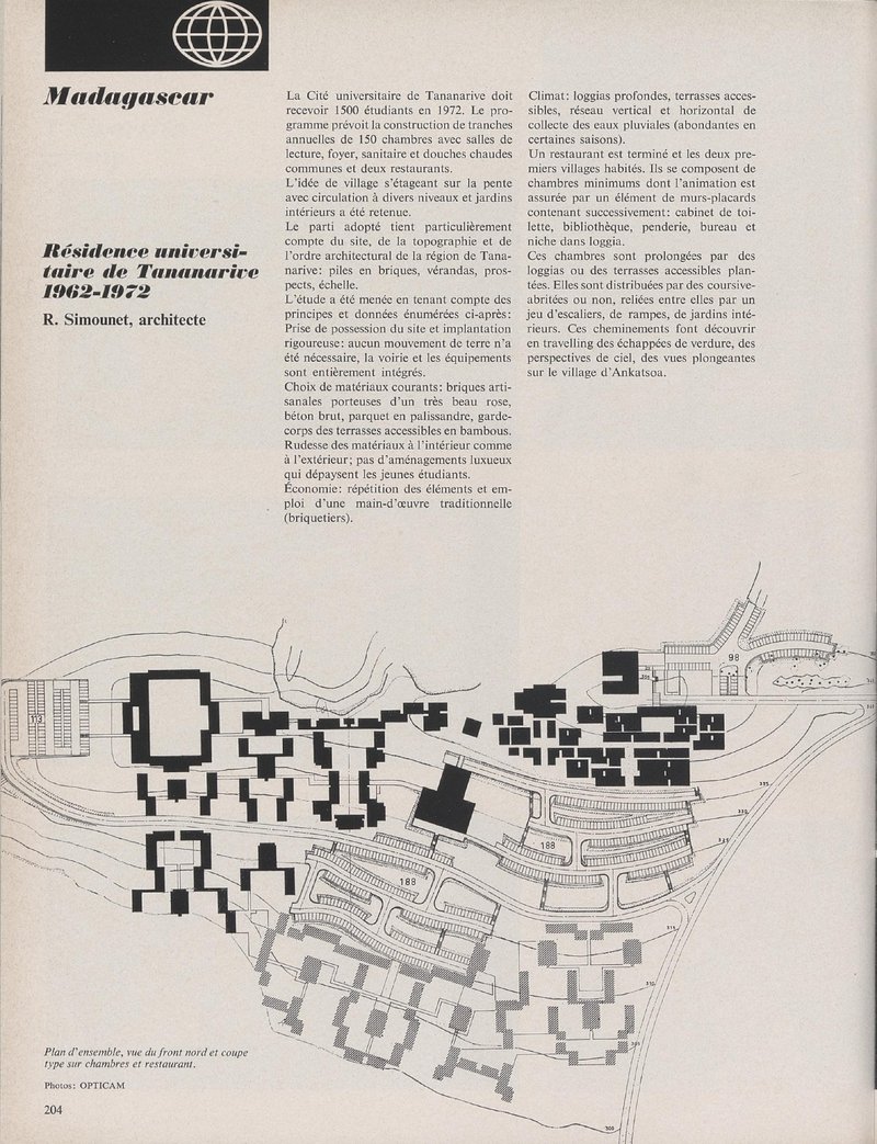 Résidence universitaire de Tannarive 1962-1972, Madagascar | R. Simounet