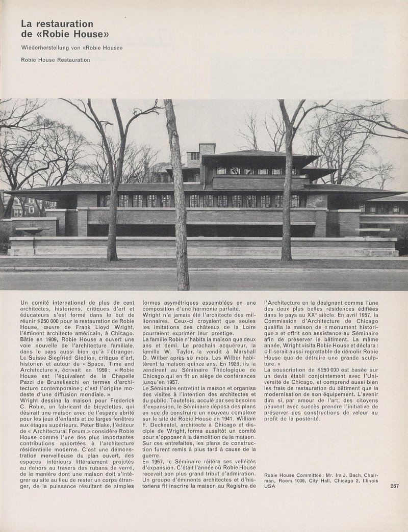 La restauration de Robie House