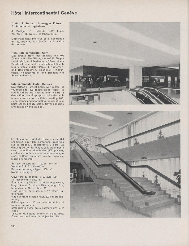 Hôtel Intercontinental Genève | Addor & Juillard, Honegger Frères