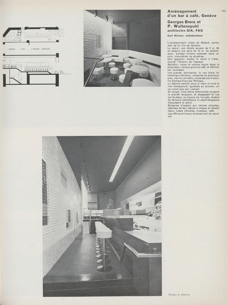 Aménagement d’un bar à café, Genève | Georges Brera & P. WaltenspuhL
