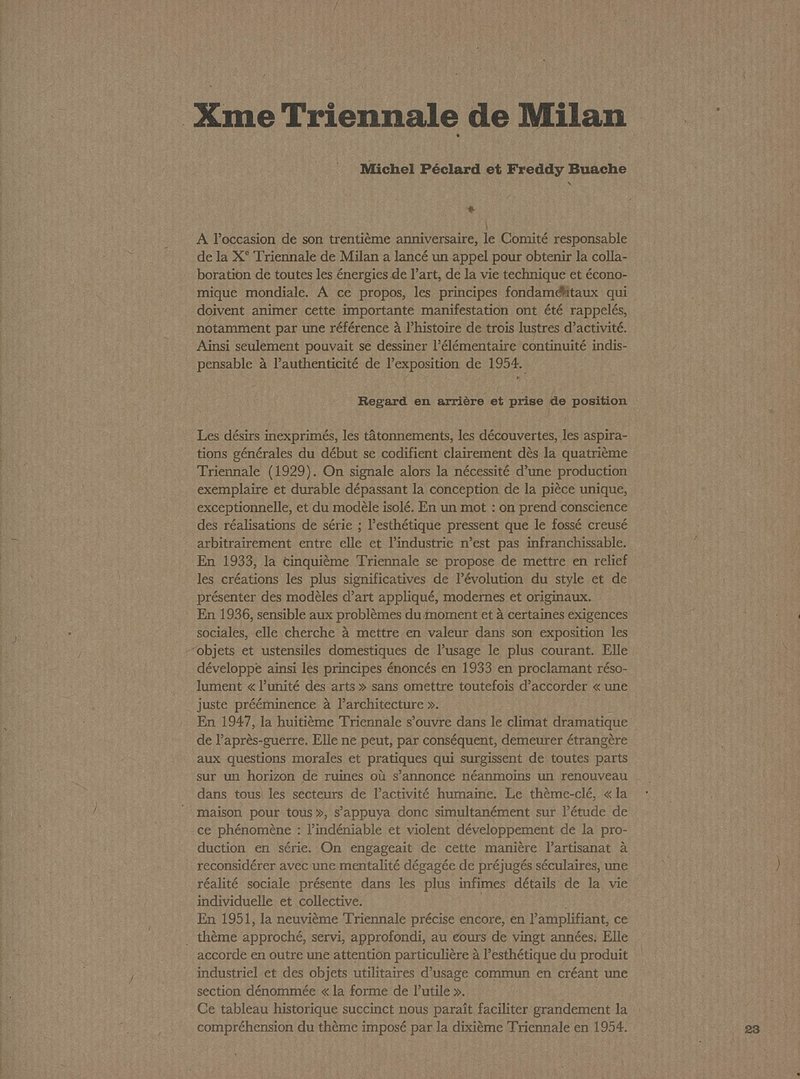 La dixième Triennale de Milan | M. Péclard et F. Buache