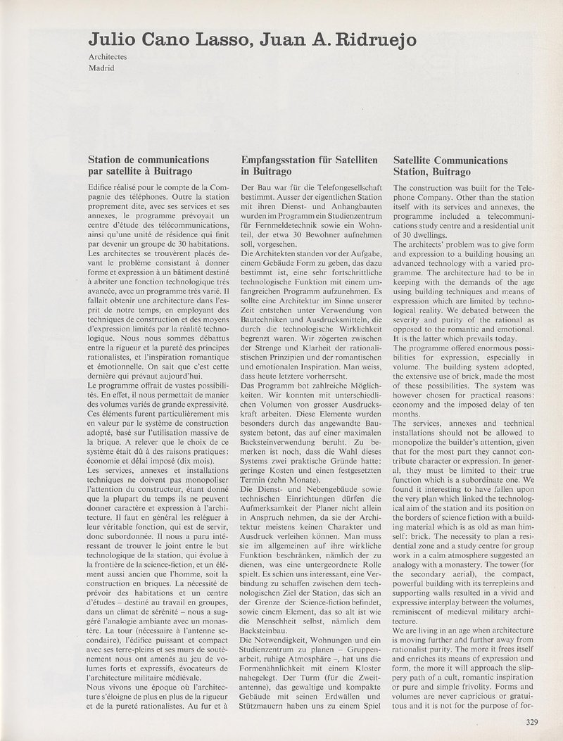 Station de communications par satellite à Buitrago, Espagne | Julio Cano Lasso, Juan A. Ridruejo