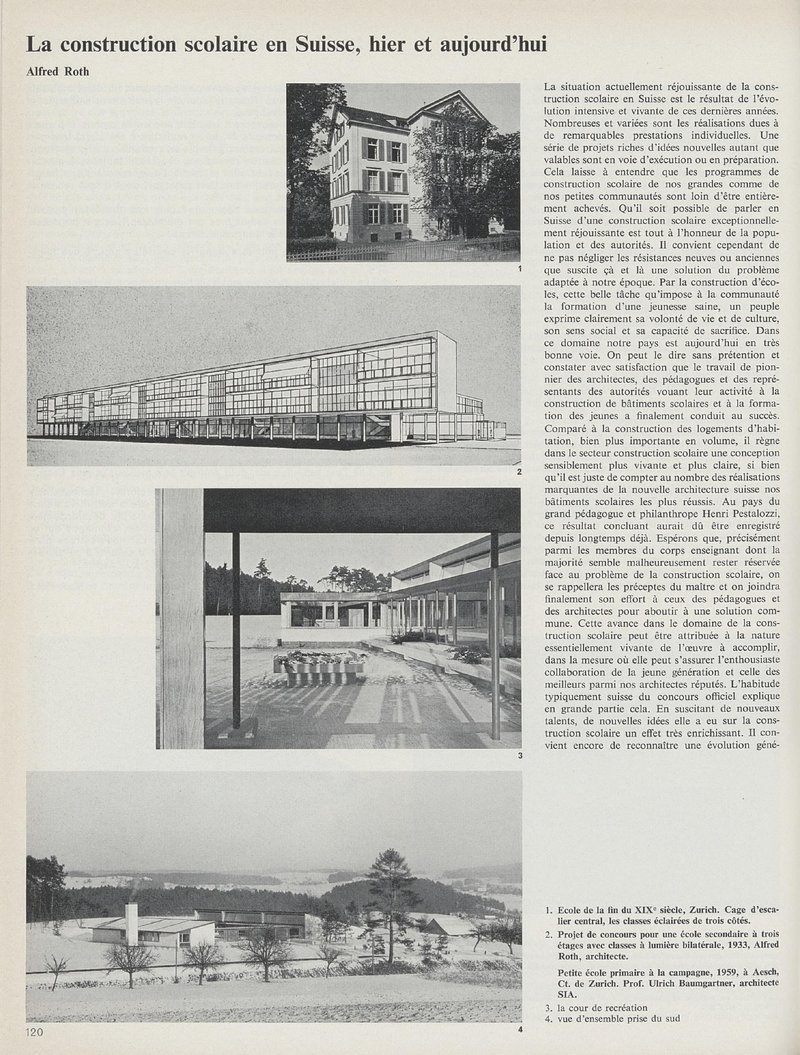 La construction scolaire en Suisse, hier et aujourd’ hui | Alfred Roth