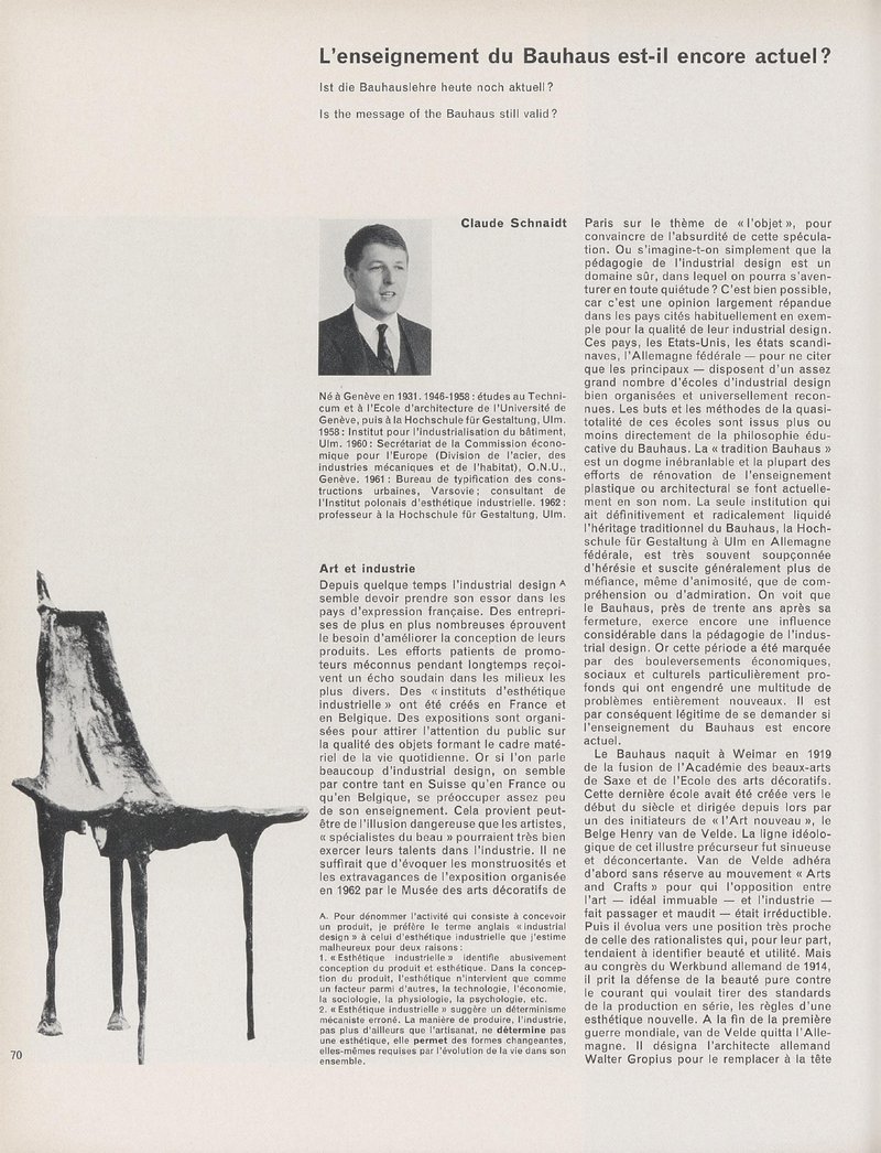 L'enseignement du Bauhaus est-il encore actuel? | Claude Schnaidt