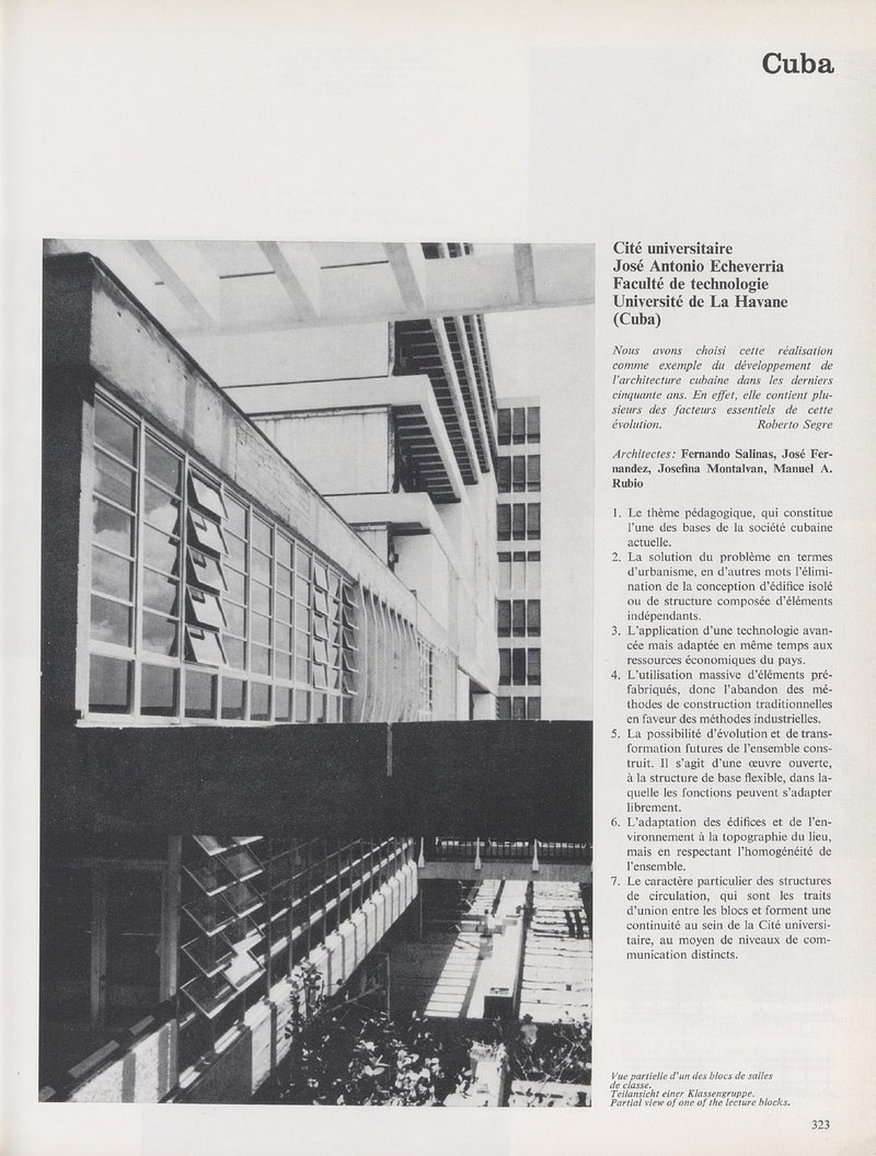 Cité universitaire José Antonio Echeverria Faculté de technologie Université de La Havane, Cuba | Fernando Salinas, José Fer nandez, Josefina Montalvan, Manuel A. Rubio