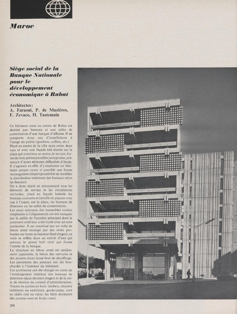 Siège social de la banque national pour le développement économique à Rabat, Maroc | A. Faraoui, P. De Mazières, F. Zevaco, H. Tastemain