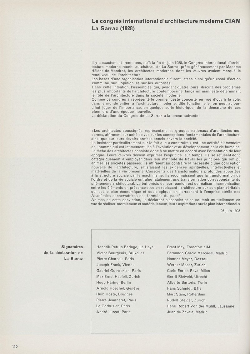 Le congrès international d’architecture moderne CIAM La Sarraz (1928), CIAM