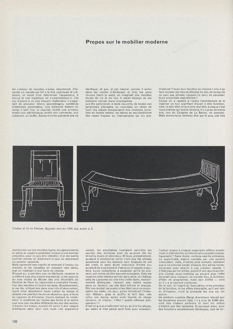 Propos sur le mobilier moderne | H.-R. Von der Mühll