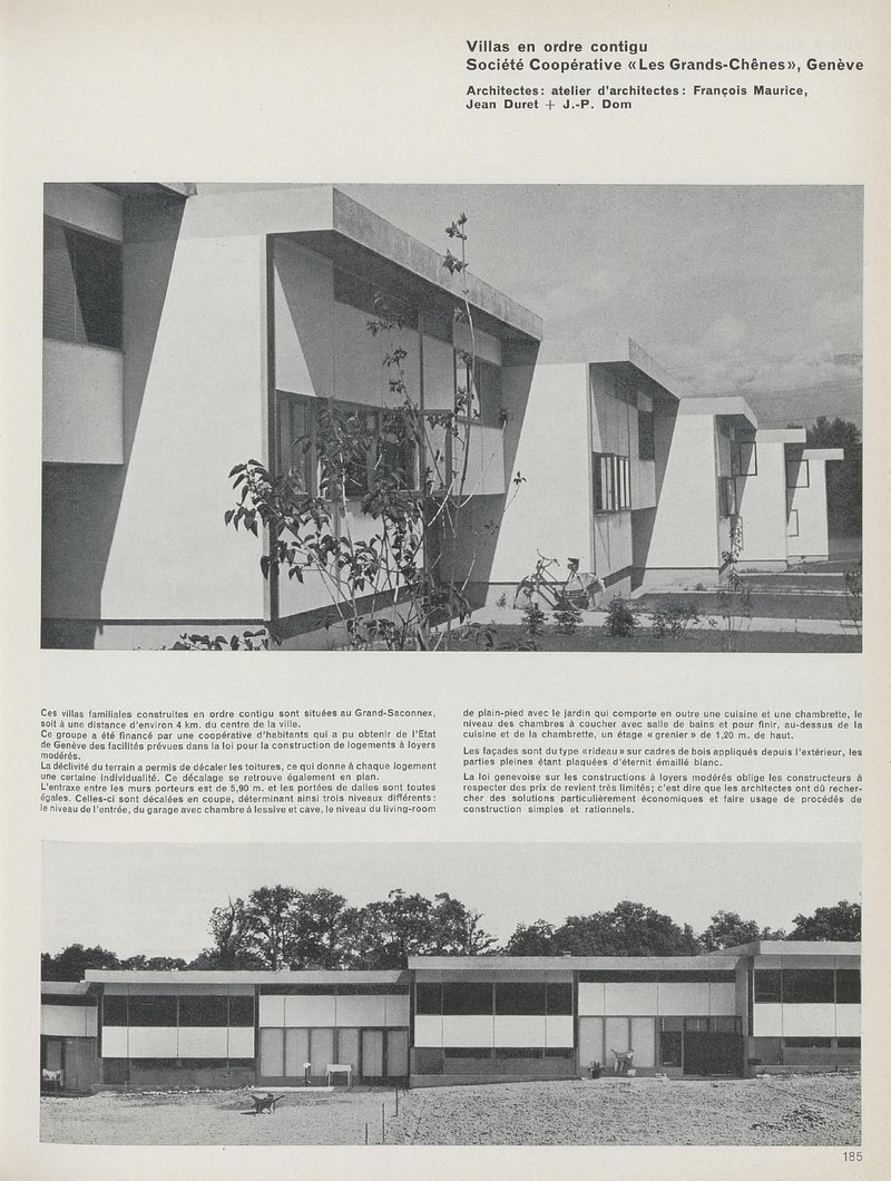 Villas en ordre contigu Société Coopérative «Les Grands-Chênes», Genève | François Maurice, Jean Duret + J.-P. Dom